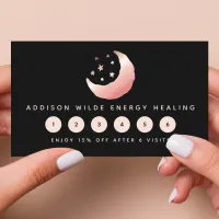 Celestial Rose Gold Crescent Moon Stars Logo Loyalty Card