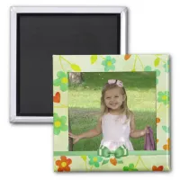 Woodland Green Floral Frame Photo Magnet