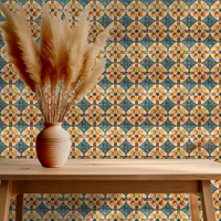 Geometric Moroccan Tile Pattern#1 Teal Gold ID1077 Wallpaper