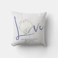 Nautical Seashell Love | Coastal Wood Throw Pillow