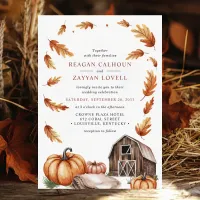 Rustic Barn Pumpkins Autumn Leaves Farm Wedding Invitation