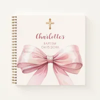 Guest book Baptism blush pink bow cream