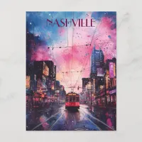 Vibrant Watercolor Downtown Nashville Postcard