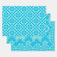 Vintage Baroque Cyan Blue and White Patterns Wrapping Paper Sheets