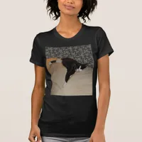 Cat Sleeping on top of Couch Womens Dark T-Shirt