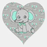 Elephant Baby Shower Gray and Teal Heart Sticker