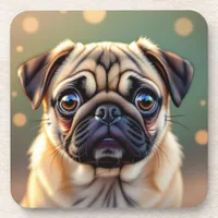 Adorable Pug Close up | Cute Dog  Beverage Coaster