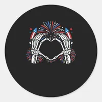 Skeleton Hand Heart USA Patriotic American Bold  Classic Round Sticker