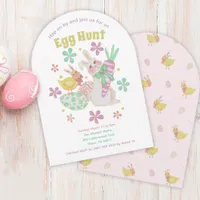 Easter Egg Hunt Chick Bunny Flowers Cute Spring  Invitation