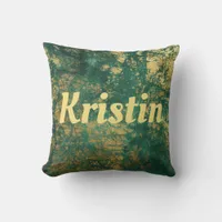 Green and Gold Marble Monogram Throw Pillow