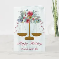 Gold Justice Scale Holly Wreath Lawyer Christmas  Holiday Card