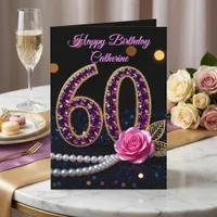 Elegant Pink Purple Rose Amethyst 60th Birthday Card
