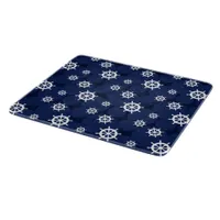 Nautical Galley Ships Wheels Navy Blue and White Cutting Board