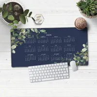 2025 Navy Blue Greenery Calendar Desk Mat