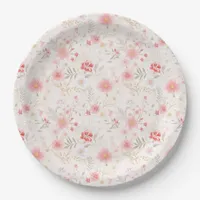 Pastel Pink Red White Flowers Pattern Paper Plates