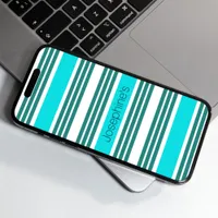 Modern Teal & White Striped Named iPhone 8/7 Case