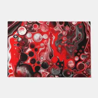 Red, White and Black Pour Painting Fluid Art  Doormat