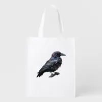 Whimsigoth Moody Floral Grungy Corvus, Raven, Crow Grocery Bag