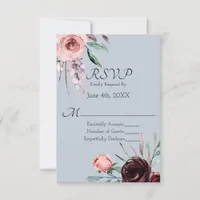Burgundy Floral and Dusty Blue Wedding RSVP