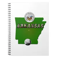 Arkansas Map, Seal and State Faux Quarter Notebook