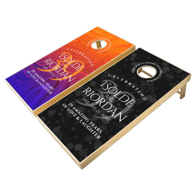 Elegant 39th Agate Wedding Anniversary Celebration Cornhole Set