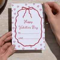 Cute Red Hearts & Bow Custom Valentine's Day Card