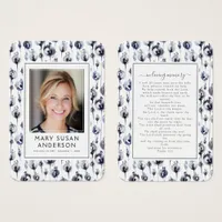 Blue Floral Photo Funeral Memorial Prayer Card