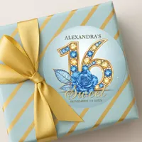 Elegant Crystal Blue Rose Gold Gemstone Sweet 16 Classic Round Sticker