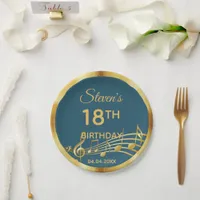 18th birthday teal green music notes paper plates