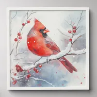 Christmas Watercolor Snow Berries Red Cardinal  Peel And Stick Photo Tile