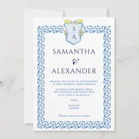 Lemon Crest Blue Mediteranean Tiles Wedding Invitation