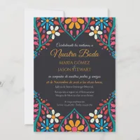 Black Floral Colorful Flowers Boda Spanish Wedding Invitation