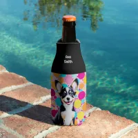 Bright Colorful Cute Dog Personalized Name Trendy Bottle Cooler