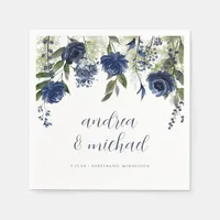 Elegant Navy Blue Wildflowers Floral Wedding Napki Napkins