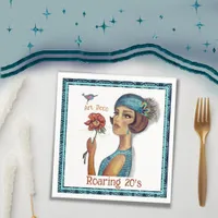 Art Deco Lady with flower white Napkins