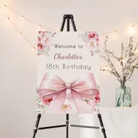 Pink bow cream florals birthday welcome foam board