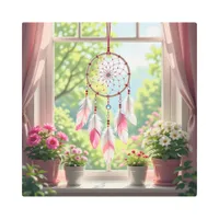 Pretty Pink Dreamcatcher and Plants Window Sill Metal Print