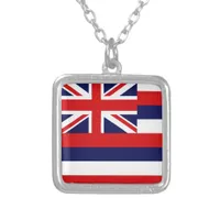 Hawaii State Flag Square Silver Plated Necklace