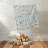 Christmas foxes in the forest covered by snow and  baby blanket