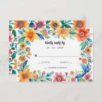 Colorful Mexican Floral Fiesta Wedding RSVP Card