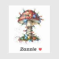 Whimsical Watercolor Vintage Mushroom Christmas Sticker