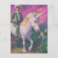 Cowboy Rides a Unicorn in the Desert Purple Skies Postcard