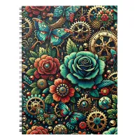 Beautiful Steampunk Themed Gears and Roses   Notebook