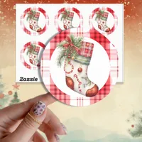 Whimsical Watercolor Christmas Stocking Classic Round Sticker