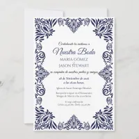 Navy Blue Floral Classic Elegant Spanish Wedding Invitation