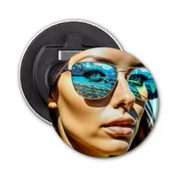 Pretty Woman with Reflection of Beach Sunglasses Bottle Opener