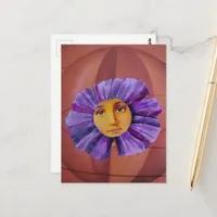 Flower with a face collage postcard
