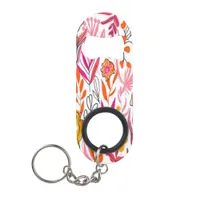 Vibrant Pink and Orange Floral Patterns Keychain Bottle Opener