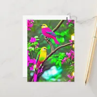 Colorful Fantasy Birds Postcard