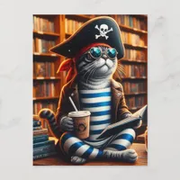 Pirate Cat  with Coffee  Postcard